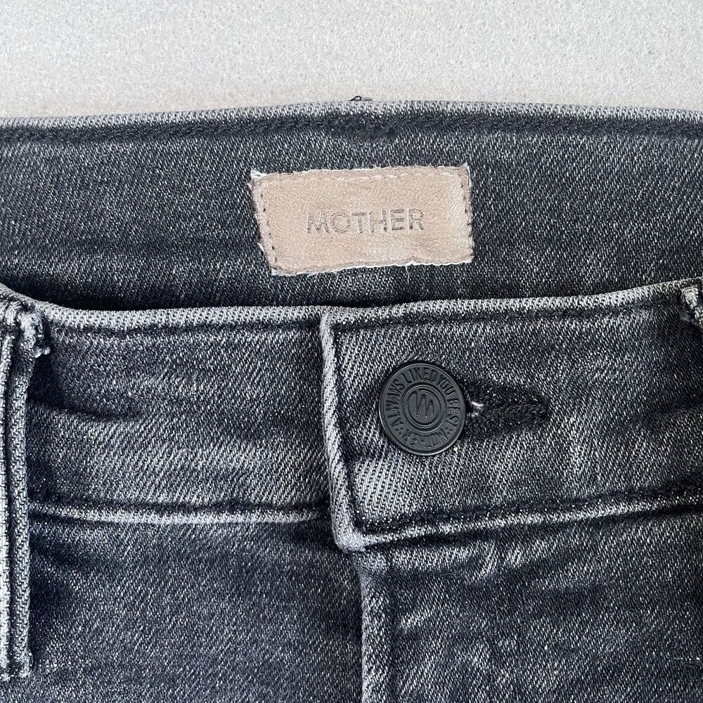 Mother The Insider Crop Step Fray Jeans Black Up In Smoke Wash High Rise ~27 - Picture 6 of 14